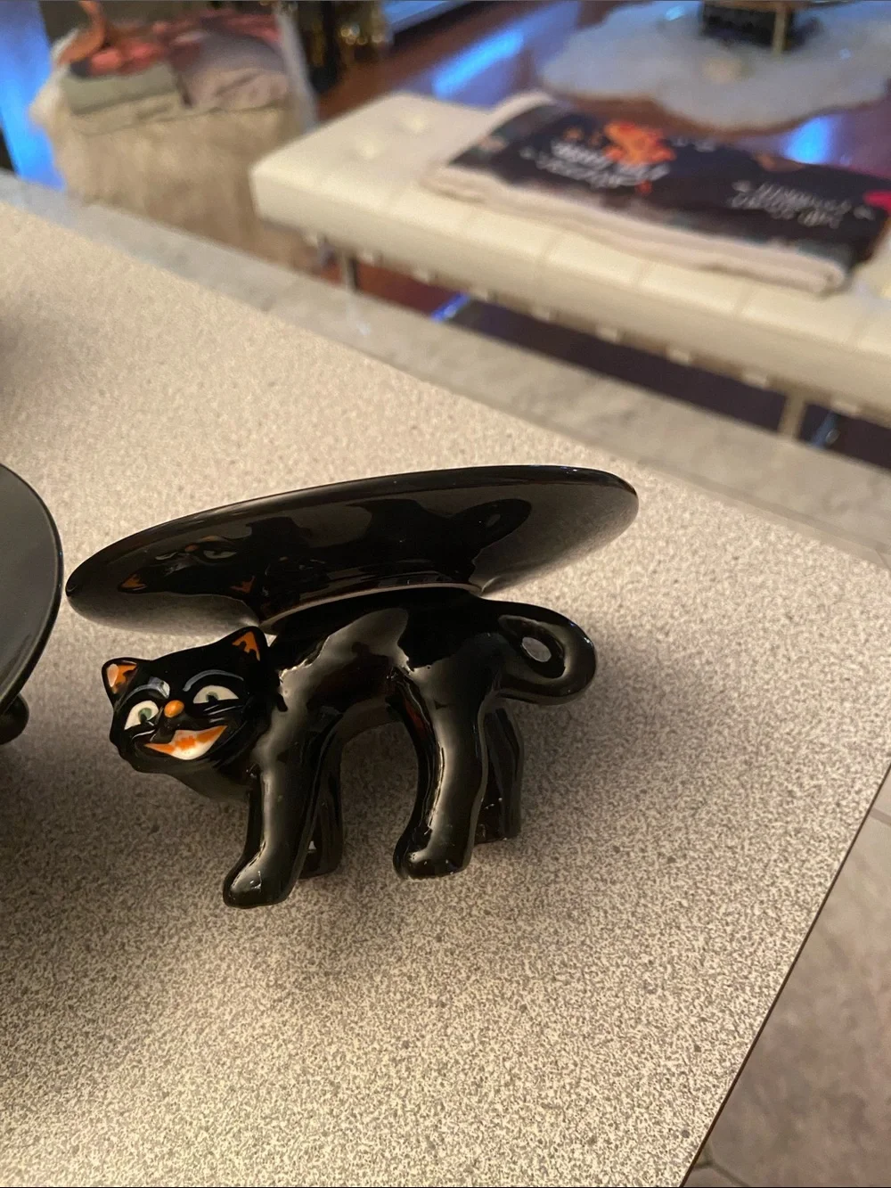 Black Ceramic Cat Dessert Stands - Pair